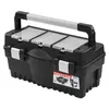 A black toolbox with a silver handle and gray lid compartments, shown from a slightly elevated front-left angle on a white background. Náhľad obrázku produktu