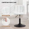 A white swivel chair with a fluffy texture is shown in a room. Callouts highlight "Breathable Chenille" and "High Resilience Cushion". Produktbild-Vorschau