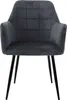 A dark gray velvet armchair with black metal legs, shown from the front on a white background. Náhľad obrázku produktu