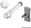 A white plumbing component set, including a flexible hose with a coiled spring, a threaded connector, and a gray mounting bracket, is displayed against a white background. Produktbild-Vorschau