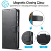 A product image showcasing a black phone case with magnetic closure, featuring close-up views of its features and text descriptions. Produktbild-Vorschau