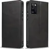A black leather flip case for a Samsung Galaxy A41 phone is shown from two angles. Produktbild-Vorschau
