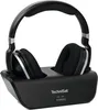 A pair of black wireless headphones with a charging dock. Produktbild-Vorschau