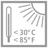 A graphic showing a thermometer and a sun with temperature limits. Voir les images du produit