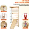 A collage of images showcasing a wooden Swedish ladder with various accessories for children's physical fitness. Podgląd zdjęcia produktu