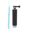 A black action camera floating hand grip with a blue wrist strap, shown against a white background. Produktbild-Vorschau