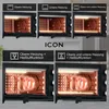 A collage of images showing different heating functions of a mini oven, with text labels and icons. Produktbild-Vorschau