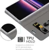 A close-up view of a blue flip phone case for a Sony Xperia 5, showing the card slots and the TPU holder. Náhled obrázku produktu