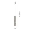 A gray cylindrical LED pendant light with a suspension cable and dimensions indicated. Anteprima dell’immagine prodotto