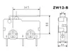Technical drawing of a microswitch with dimensions. Produktbild-Vorschau