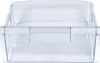 A clear, front-facing shot of a transparent plastic drawer, likely for a refrigerator or freezer. Voir les images du produit