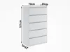 A white chest of drawers with dimensions indicated by measurement lines and text. Produktbild-Vorschau