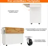 A split image showing a kitchen cart with a fold-out table and its components. Produktbild-Vorschau