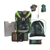 A collection of school supplies, including a backpack, pencil case, drawstring bag, and pencil set, all featuring a camouflage and green design with cartoon characters. Náhled obrázku produktu