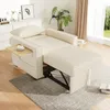 A beige sofa bed is shown in a living room setting with a rug and a window in the background. Produktbild-Vorschau