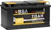 A black car battery with yellow and white branding. Produktbild-Vorschau