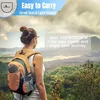A woman with a backpack looking at a scenic landscape. Produktbild-Vorschau