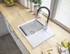 A kitchen sink with a faucet and a drying rack on a wooden countertop. Podgląd zdjęcia produktu