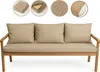 A beige sofa with cushions on a white background, with four circular insets showing details of the cushions. Produktbild-Vorschau