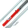 Close-up view of parts of a tow bar, with a red handle and silver metal components. Podgląd zdjęcia produktu