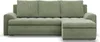A green sectional sofa with a chaise lounge is shown from the front on a white background. Produktbild-Vorschau