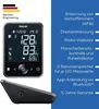 A digital blood pressure monitor with German engineering branding and a list of its features. Podgląd zdjęcia produktu