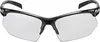 A pair of clear safety glasses with black frames, shown from the front against a white background. Produktbild-Vorschau