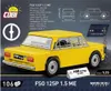 A yellow toy car model with technical specifications and branding. Produktbild-Vorschau