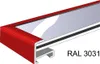 A close-up, angled view of a red metal frame with a clear panel, showing a cross-section of its construction. Produktbild-Vorschau