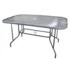 A glass-top outdoor table with a metal frame. Produktbild-Vorschau
