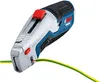 A Bosch universal knife with a retractable blade is shown against a white background, with a wire being fed into it. Produktbild-Vorschau