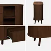 A collage of four close-up images of a wooden buffet cabinet, showcasing its design and features. Anteprima dell’immagine prodotto
