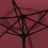 Close-up view of the underside of a burgundy umbrella, showing the metal frame and fabric. Produktbild-Vorschau