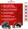 A marketing image showcasing a motorcycle cover with feature callouts and images of a scooter and motorcycle covered. Náhľad obrázku produktu