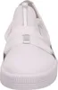 A close-up, front-facing view of a white slip-on sneaker with silver accents. Produktbild-Vorschau
