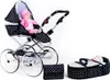 A toy baby stroller with a doll and a bassinet, set against a white background. Anteprima dell’immagine prodotto