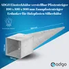 A diagram of a metal fence post anchor with dimensions and text. Voir les images du produit
