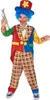 A child wearing a colorful clown costume and holding a toy trumpet. Produktbild-Vorschau
