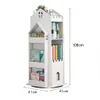 A white, castle-shaped bookshelf filled with books and decorative items. Produktbild-Vorschau