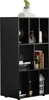 A black shelving unit with various items on its shelves. Produktbild-Vorschau