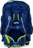 The back of a blue backpack with a geometric pattern and lime green accents. Podgląd zdjęcia produktu