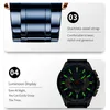 Two separate marketing panels showcasing features of a watch. Produktbild-Vorschau