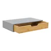 A gray shelf with a bamboo drawer pulled out, shown against a white background. Náhled obrázku produktu
