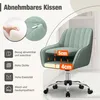 A close-up marketing image of a green office chair, highlighting its features with text and diagrams. Produktbild-Vorschau