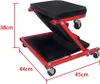 A red and black rolling creeper seat with dimensions indicated by red lines and text. Náhľad obrázku produktu