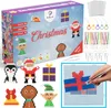 A collage of a Christmas-themed fuse bead kit, showing the box, individual bead creations, and a close-up of someone using tweezers to place beads on a pegboard. Produktbild-Vorschau