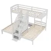 A white wooden bunk bed with three beds and a staircase with storage. Náhled obrázku produktu