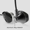 Close-up view of black and silver earphones, with a label indicating aluminum alloy material. Produktbild-Vorschau