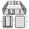 Diagrams and dimensions of a black metal dog playpen. Podgląd zdjęcia produktu