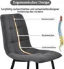 A close-up of a gray upholstered chair with text overlays highlighting ergonomic features and a diagram of a spine. Náhled obrázku produktu